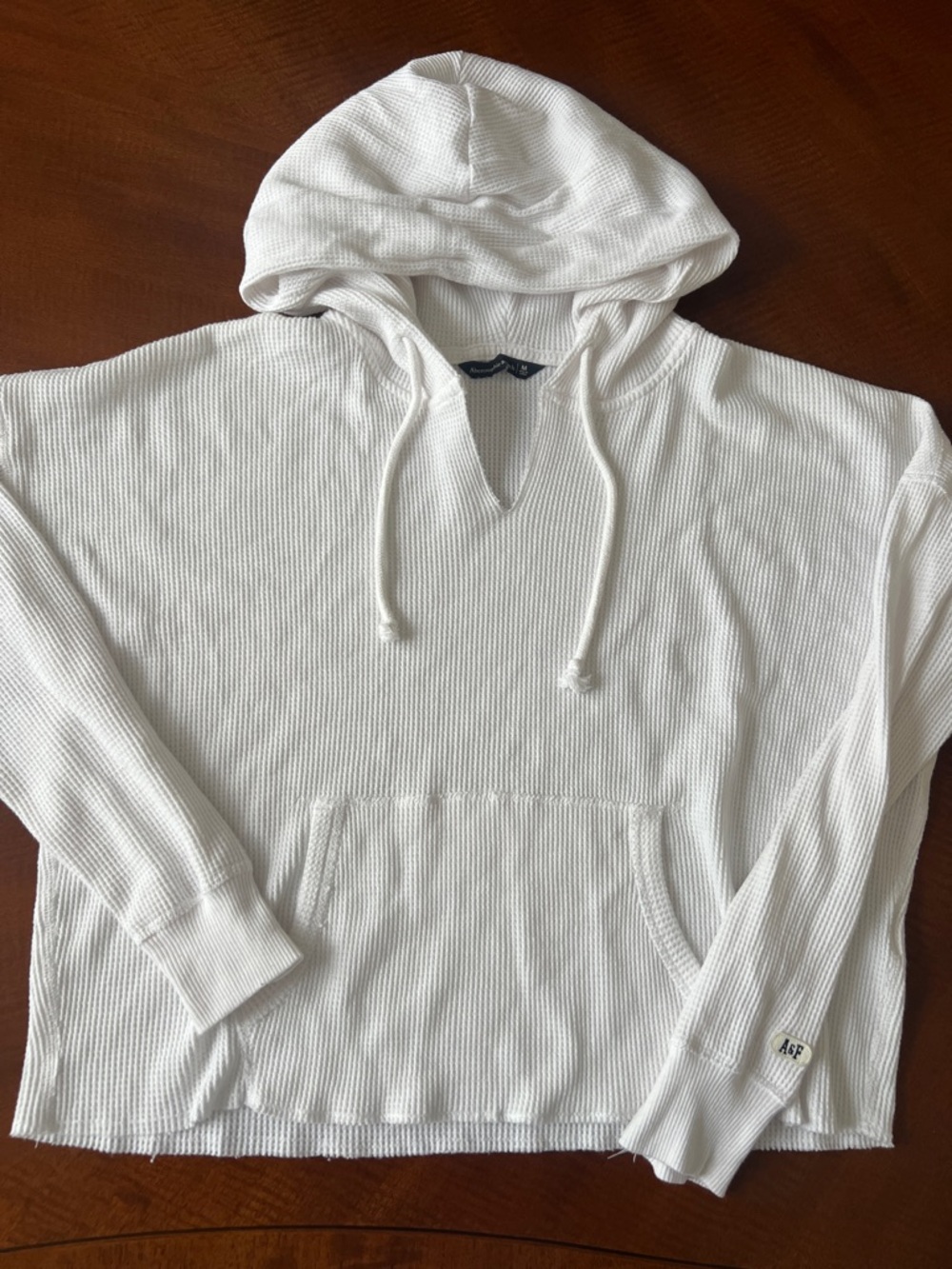 Abercrombie & Fitch White Waffle-Knit Crewneck Hoodie